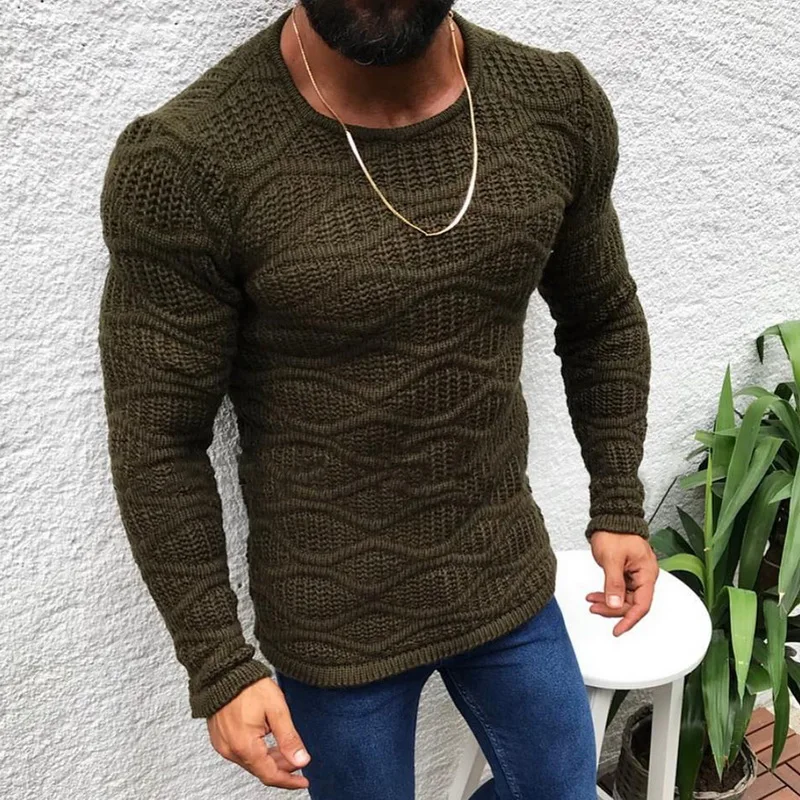 

2019 Men Hot Knitted Sweater Casual Autumn Winter Solid Color Round Neck Slim Long-Sleeved Thin Sweater Long Sleeves Pullovers