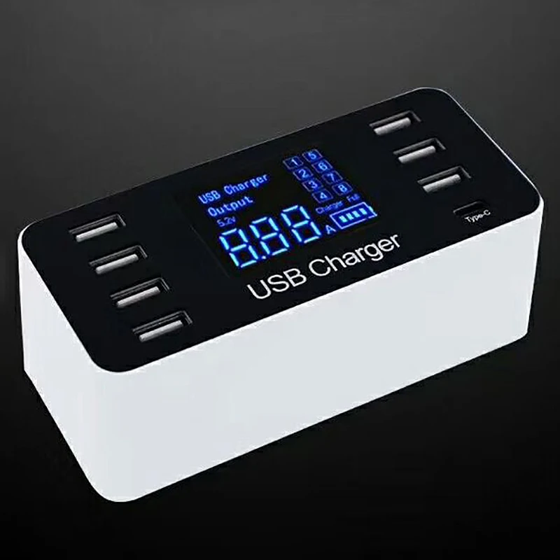 7 портов Usb 1X Тип C розетка зарядное устройство с напряжением тока ЖК-дисплей для смартфонов планшетных ПК(ЕС вилка