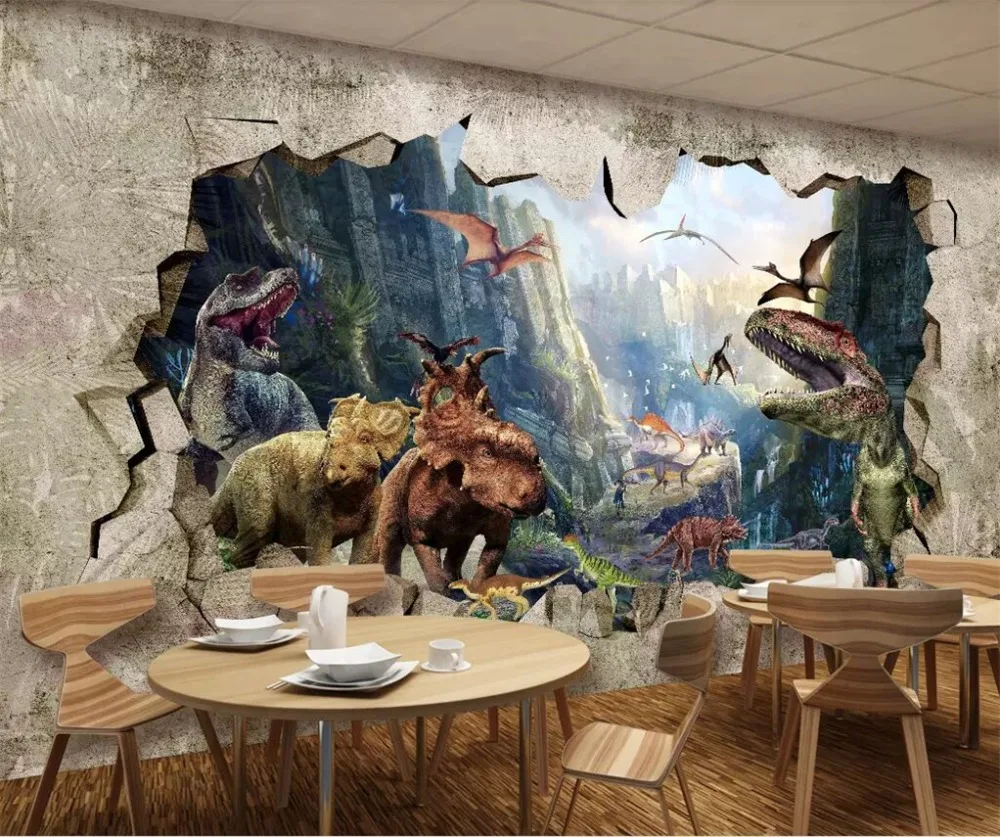 

Drop Shipping Beibehang Custom Wallpaper Room Ancient Times Dinosaur Kingdom 3D Stereo Store Backdrop Wall Paper Papel De Parede