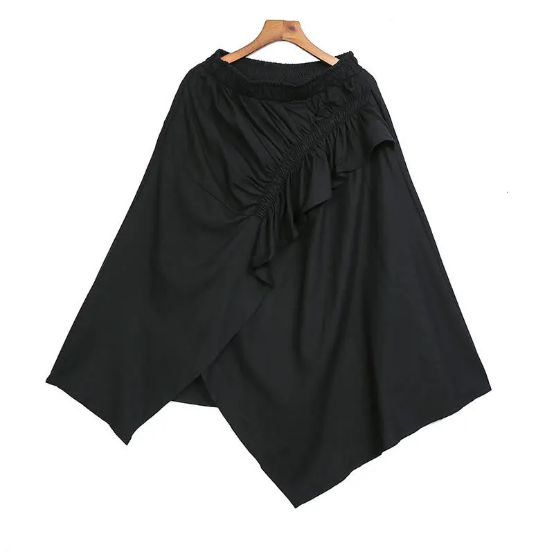 black GCC2224 TVVOVVIN, плиссированная Асимметричная юбка с оборками, женская одежда, эластичная талия, пэтчворк, элегантная маленькая свежая черная Свободная юбка X593 - Цвет: black GCC2224