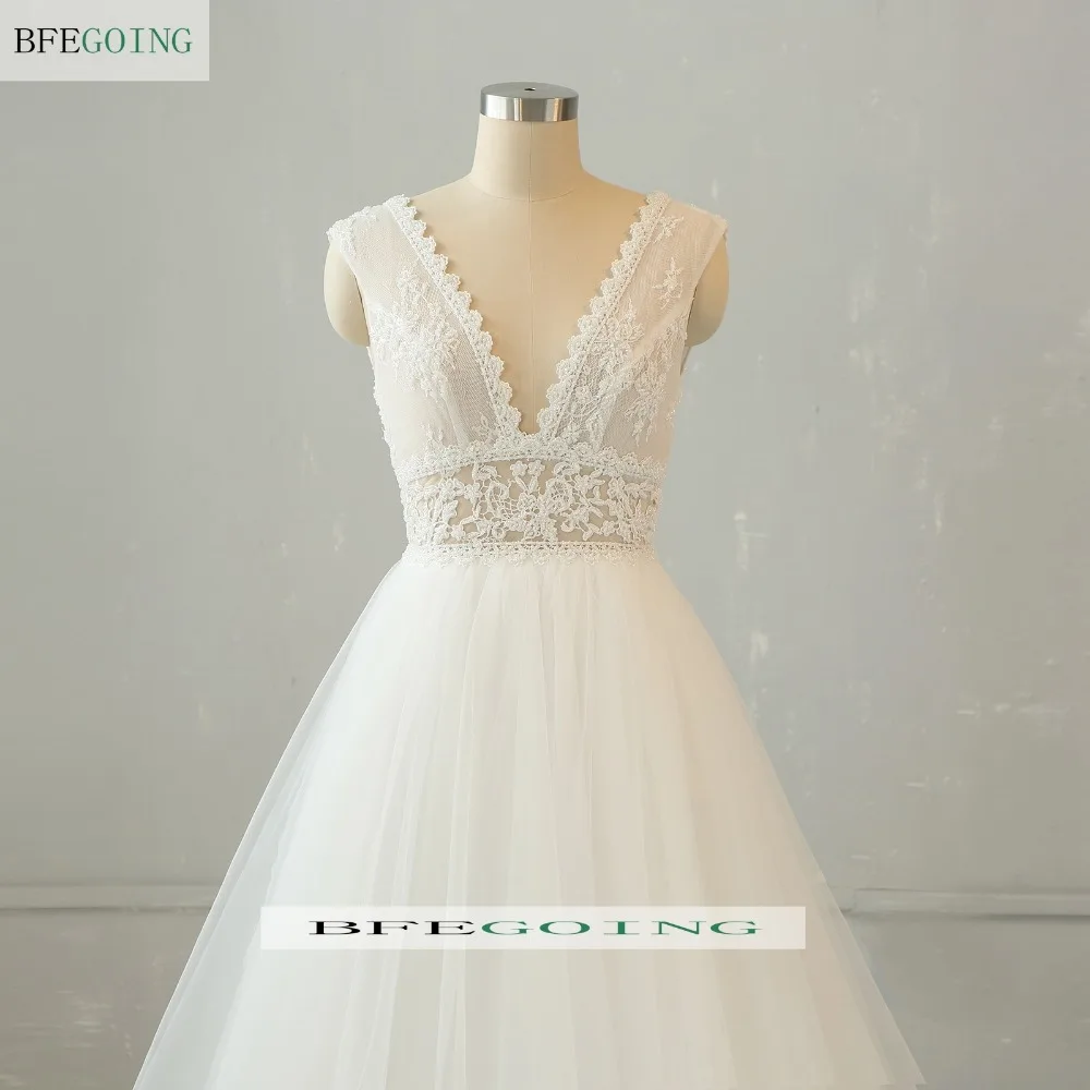 Тюлевое кружево цвета слоновой кости аппликация Бисероплетение без рукавов длиной до пола ТРАПЕЦИЕВИДНОЕ свадебное платье Часовня поезд на заказ