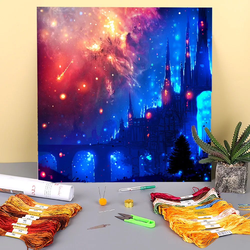 Декорации на Magic с принтом "замок" ткани 11CT вышивка крестом DIY Набор для
