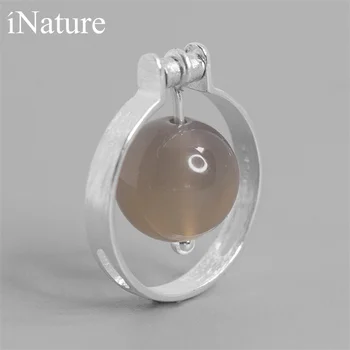 

INATURE 925 Sterling Silver Natural Chalcedony Infinite planet Finger Rings For Women Jewelry
