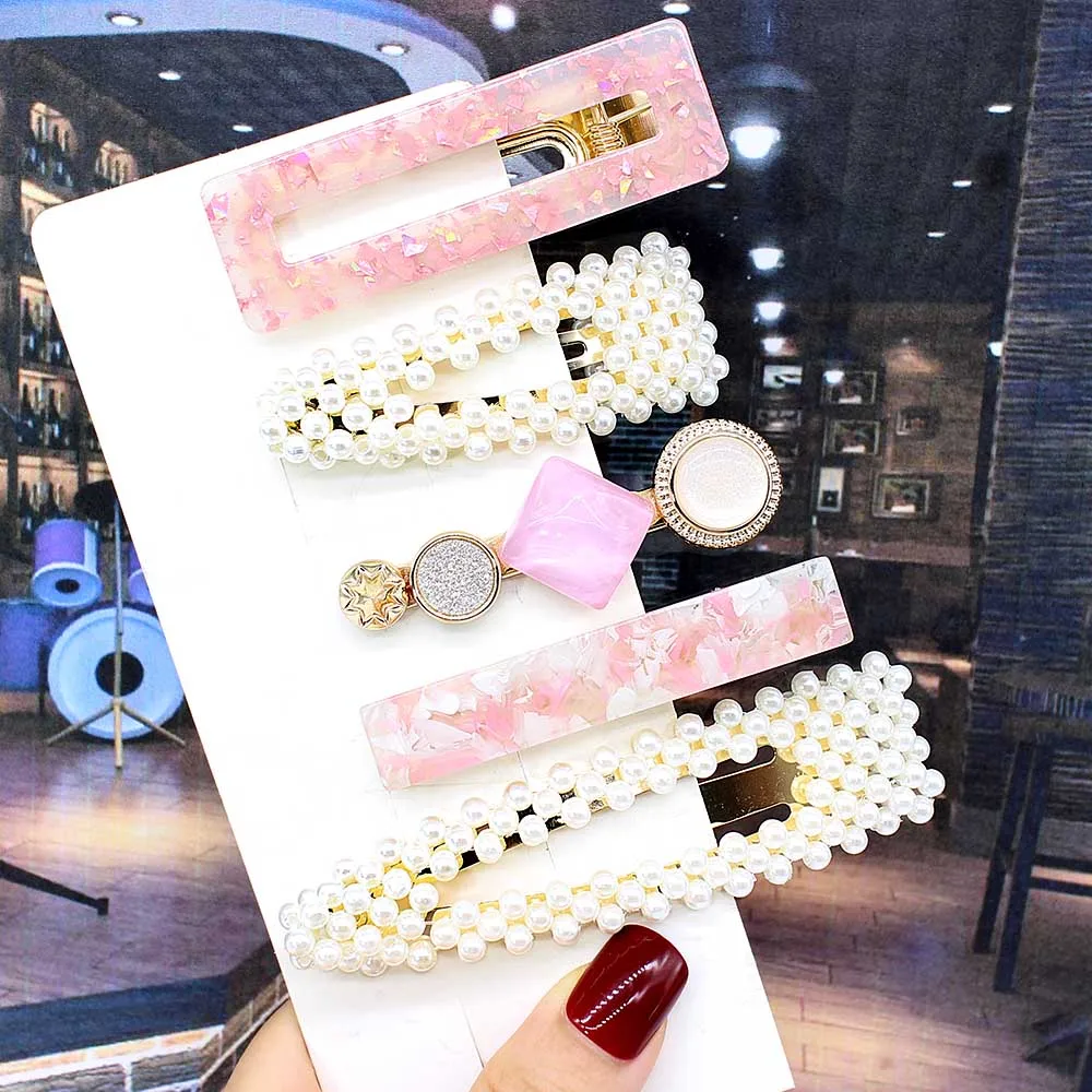 5pcs per set Ins Fashion 1 комплект женские элегантные жемчужные заколки для волос сладкий головной убор шпильки заколки аксессуары для волос из ацетатного волокна Набор для волос - Цвет: 5pcs per set