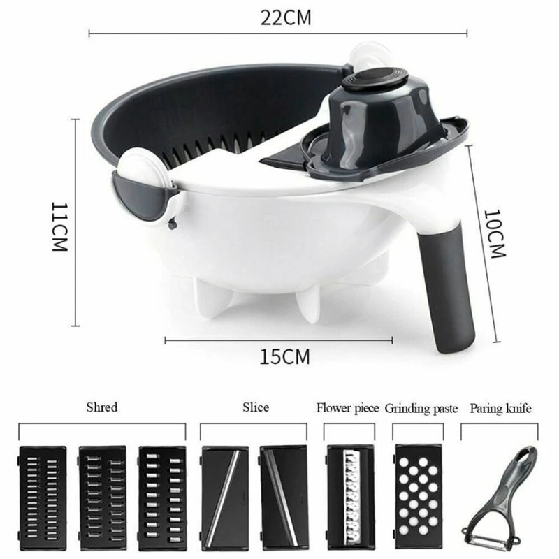 Top Deals Magic Rotate the Vegetable Cutter with Drain Basket Multi-Functional Kitchen Veggie Fruit Shredder Grater Slicer