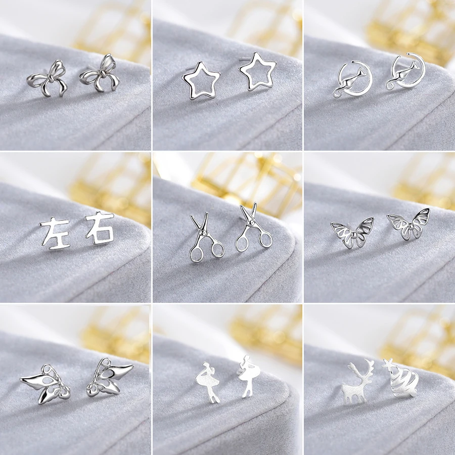 Женские серьги гвоздики из серебра 925 пробы с изображением