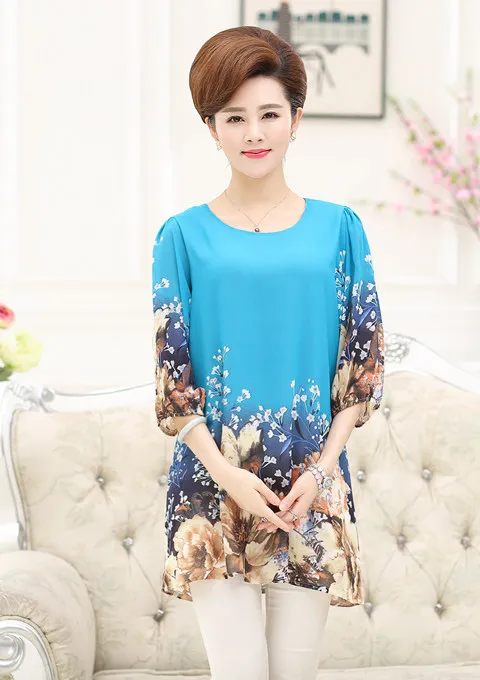 Blusa Femininas летние женские топы, шифоновые рубашки для мамы размера плюс летняя блузка женская одежда пуловер WF182