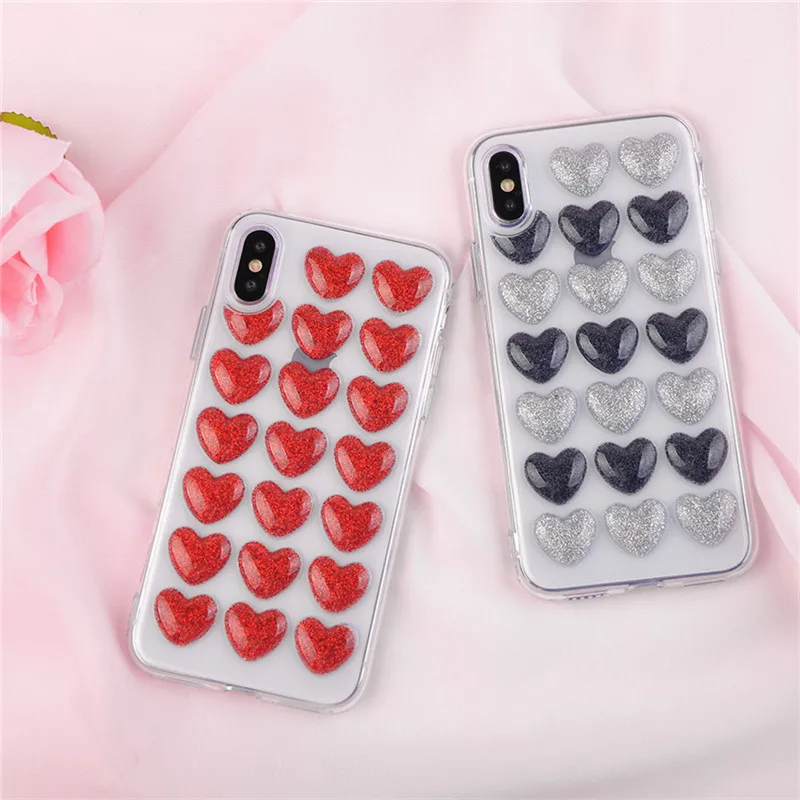 Новая мода Bling блеск сердце клей силиконовый корпус чехол для iPhone 7 8 XR XS Max 6 6s плюс задняя крышка 3D любит блестки мягкий чехол