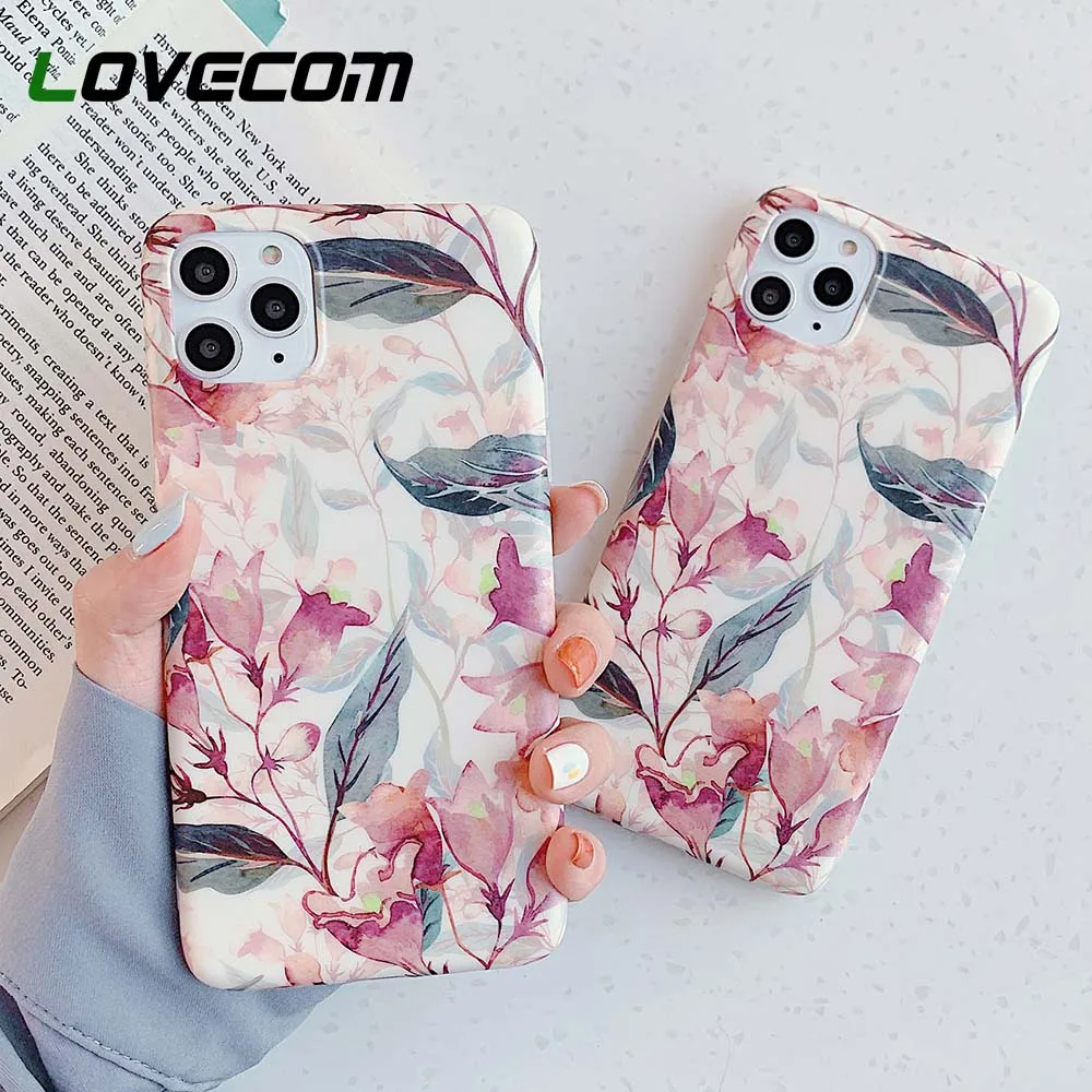Чехол LOVECOM с акварельными цветами и листьями для iPhone 11 Pro Max XR XS Max 6 6S 7 8 Plus, Матовая Мягкая задняя крышка IMD для телефона