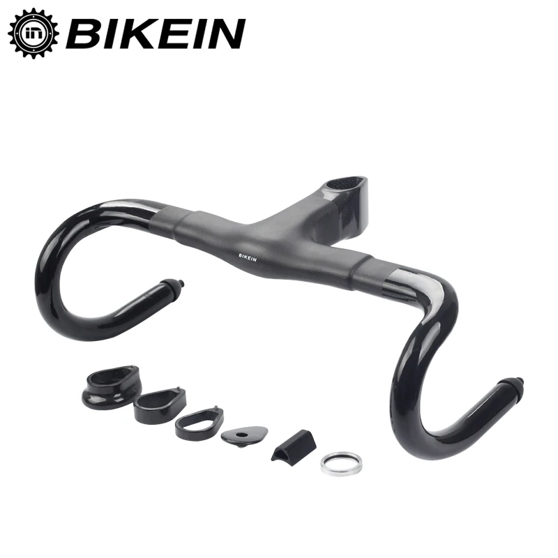 

BIKEIN Lite Road Bike Carbon Fibre Integrated Handlebar Racing Bicycle Bent Bar With Stem & HeadSet Matte/Glossy Ultralight 450g