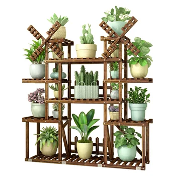 

Wooden flower shelf multi-storey indoor special rack floor balcony solid wood wrought iron living room succulent pot