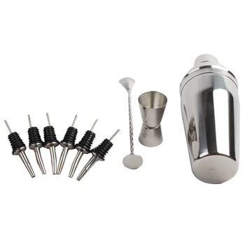 

9Pcs Professional Cocktail Mixer Set Stainless Steel+Stir Bar Drinks Bartender Tools Accessories Party Bar Set Brewing Kit