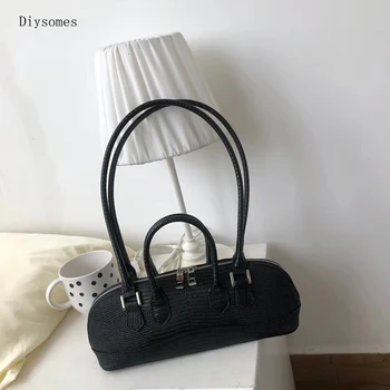 

Diysomes Personality Solid Color Two-Handle Lizard Pattern Cowhide Bag Shoulder Handbag Women