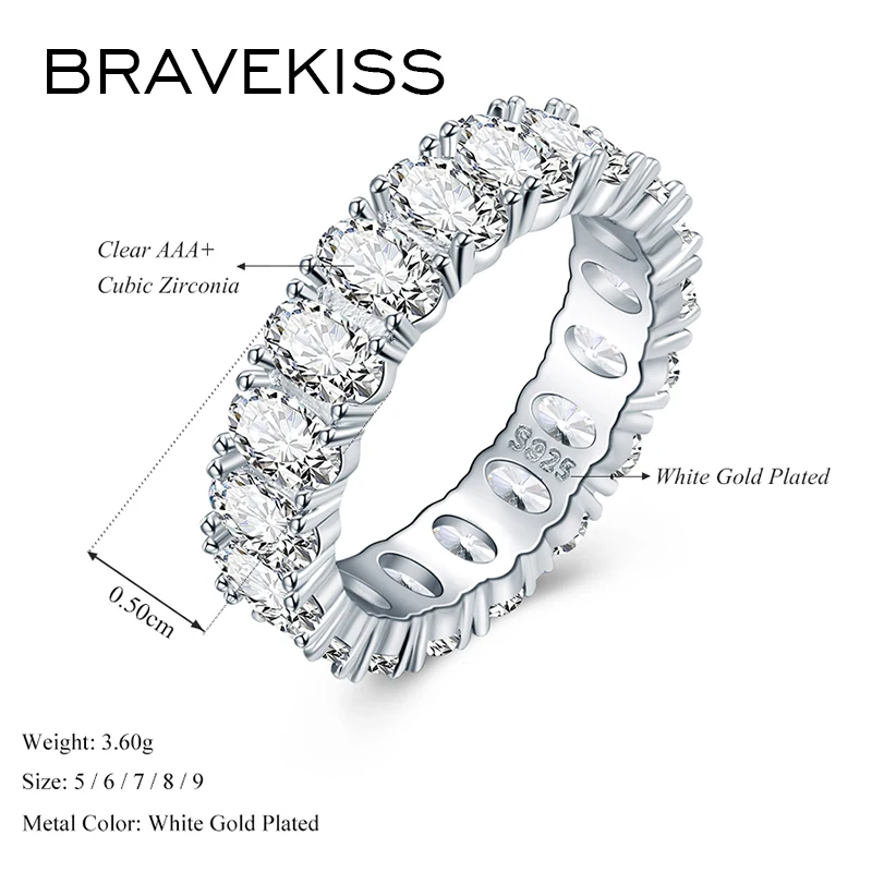 Bravekiss серебряные кольца вечность Bague для женщин Роскошные обручальные кольца кольцо с кубическим цирконием подарки модные ювелирные изделия UR0580A