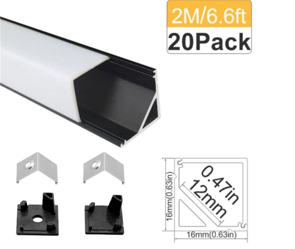 20 adet 6 6ft 2m v01 led aluminyum kanal siyah aluminyum ekstruzyon profili sutlu veya seffaf kapakli 3528 5050 led serit isik led aluminium aluminum channelled aluminum channel aliexpress