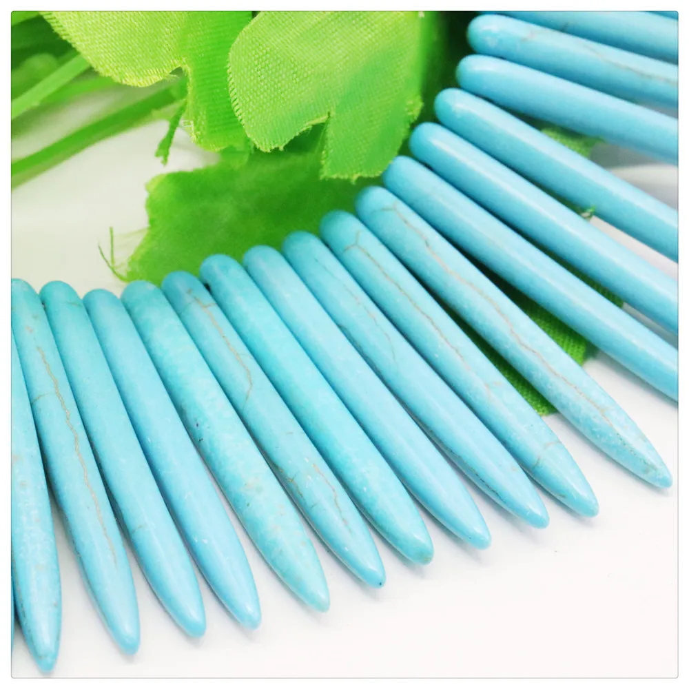 

5x49mm Blue Steel Needle Turkey Turquoises Loose Beads Hand Made For DIY Pendant Necklace Jewelry Making Design Women Girls