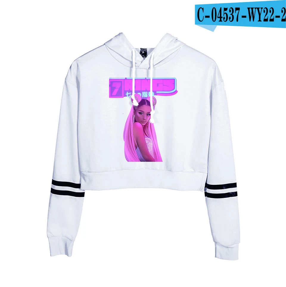 white Hot Ariana Grande crop Top Hoodies women Fashion Cotton Harajuku Autumn Women's/girl's Hoodies And orange Sweatshirt - Цвет: white
