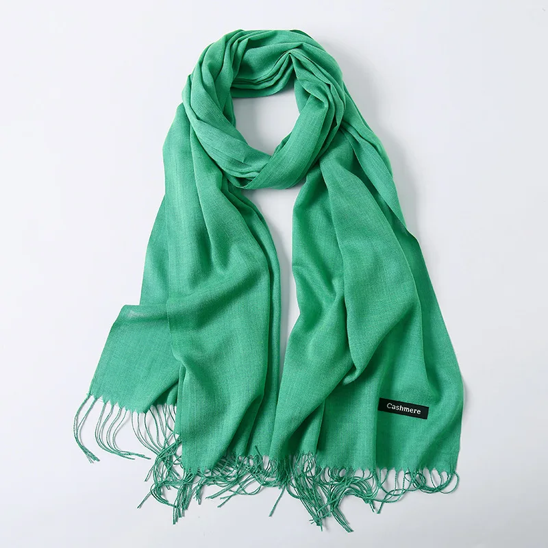 Модный кашемировый хиджаб шарф для женщин зимние однотонные шали и обертывания осенние шарфы из пашмины женские головные шарфы для женщин - Цвет: emerald