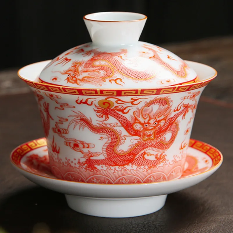 Ручная роспись Дракон Gaiwan чайная чаша Gai Wan фарфор благоприятный - Цена: 2 297,77 руб.