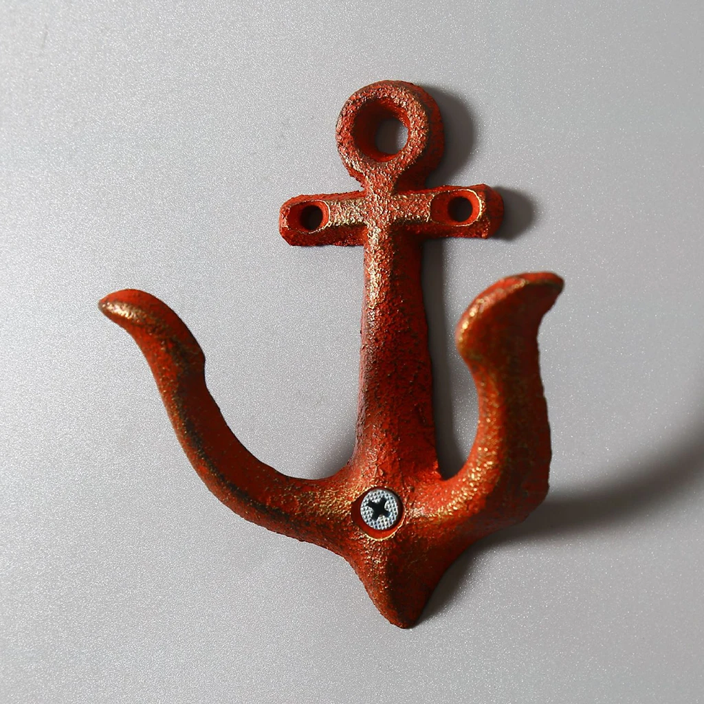 Metal Anchor Hooks Wall Door Mounted Clothes Towel Hat Key Hanger  White Red Blue Brown andcrafted classic antique cast iron