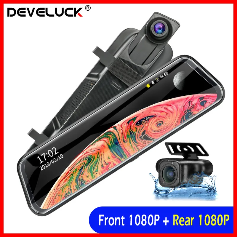 

10" Mirror Dash Cam 1080P HD Night Vision Loop Recording Touch Screen Streaming Media Car DVR Rearview 24H Parking Monitor
