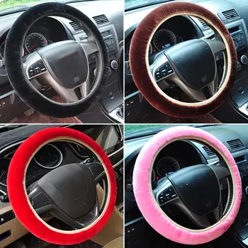 

Soft Plush Spring Steering Wheel Cover Kit With Stop Lever+Hand Brake Wool Cover Winter Warm Auto Car Interior Accessory