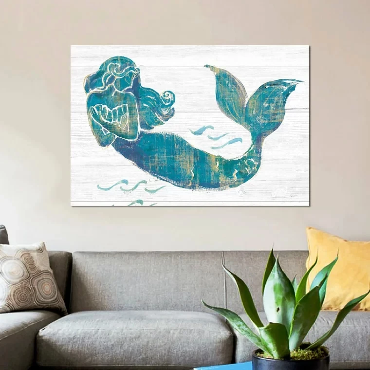 Wall Art Poster HD Prints Modular Pictures Canvas Ocean Cyan Little Mermaid Painting Home Decoration For Living Room No Frame | Дом и сад