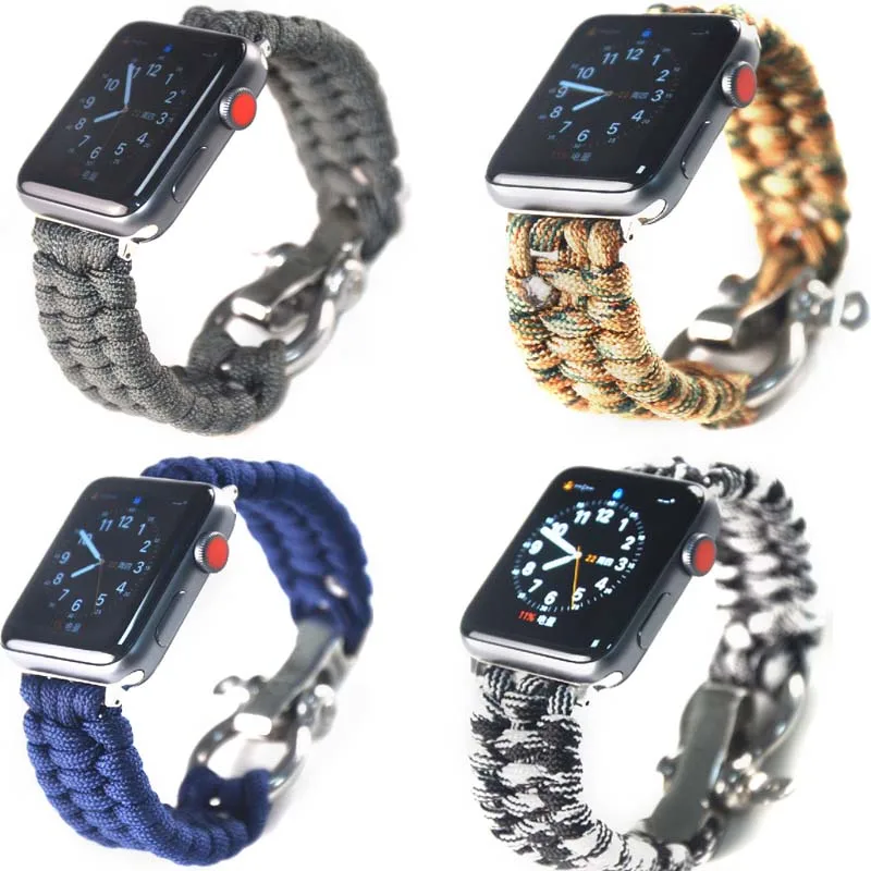 Браслет Paracord для выживания Apple Watch band SE 42 44 нейлоновый ремешок iwatch 38 мм 40 Series 6 5 4 3 2 1
