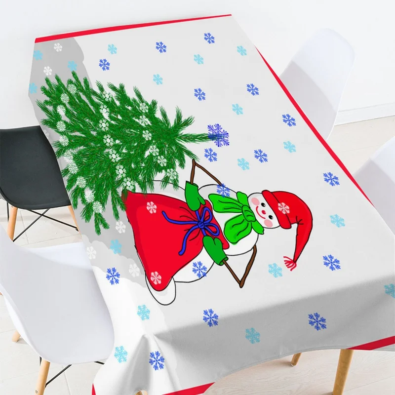 New Year Tablecloth Christmas Tablecloth Snow Maiden Santa Claus Table Cover Waterproof Dining Table Cover for Home Xmas Decor
