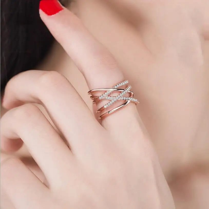 Корейский стиль, 925 пробы, серебряные кольца, многослойный Крест, мозаичный циркон, кольца для женщин, ювелирные изделия, бижутерия
