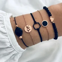 5 шт./компл. Винтаж Браслеты Для женщин Изысканная камень карту в форме сердца из бисера с геометрическим рисунком золотой браслет-цепочка комплект в богемном стиле пляжная ювелирные изделия