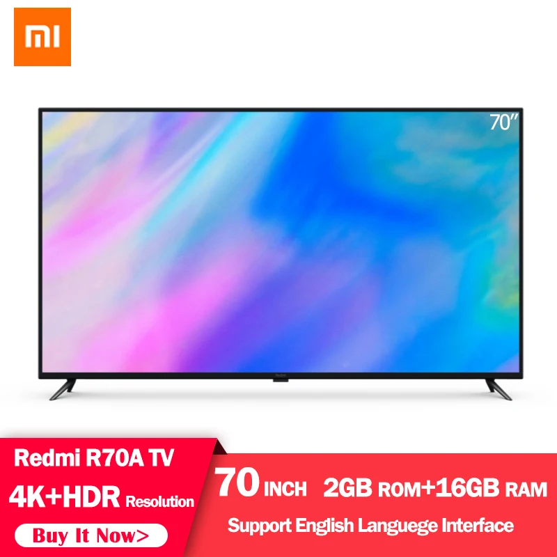 Xiaomi Redmi Smart tv 70 дюймов 4K HDR разрешение домашнего кинотеатра 2 ГБ+ 16 Гб Поддержка Dolby Audio для домашнего офиса