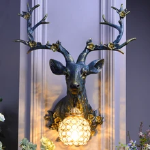 

American Retro Antler Wall Lamp Plum Blossom Corner Resin Decor Wall Sconce Living Room TV Background Wall Deer Head Wall Light