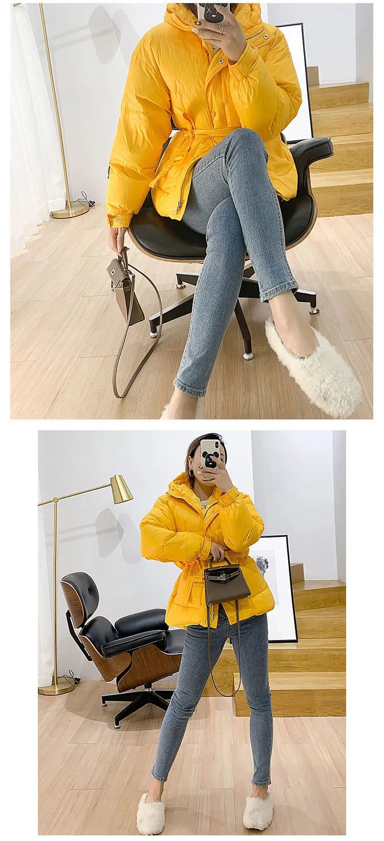 fahion Down Women Parka Winter hooded with belt Thick Warm light down jacket Female overcoat Parkas Casual Solid Coats Y70