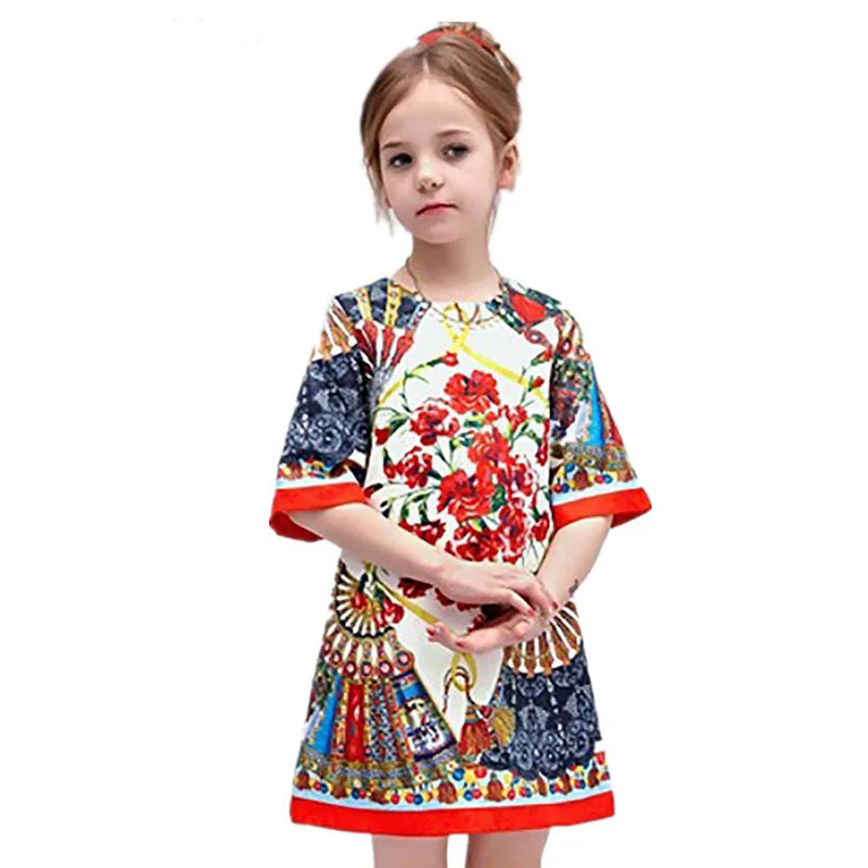 2-10Y Baby Girl Dress Floral Pattern A-Line Princess Girls European Style Brand Designer Kids Clothes | Детская одежда и обувь