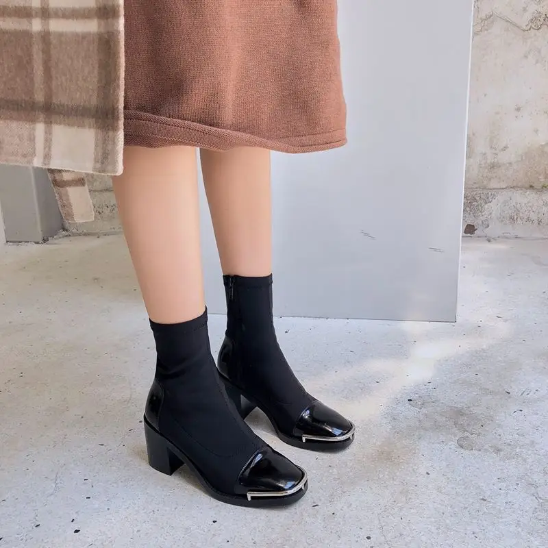 ALLBITEFO/женские ботинки из натуральной кожи и эластичного материала; сезон осень-зима; ботильоны для отдыха; однотонные модные ботинки для девочек