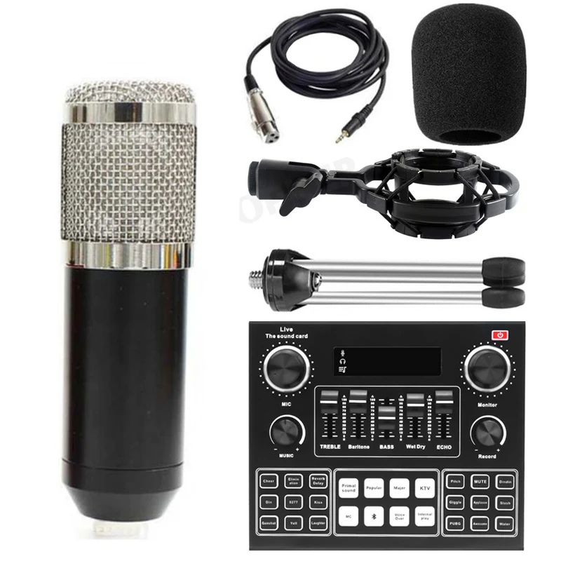 Condenser Microphone BM800 Mixer Kit with V9 Sound Card Audio Podcaster External Streamer Live Broadcast for PC Phone Computer 