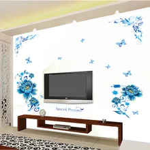 Синий цветок стены клей бумага Гостиная Спальня ТВ фон диван прикроватные съемные креативные декоративные наклейки Am7096