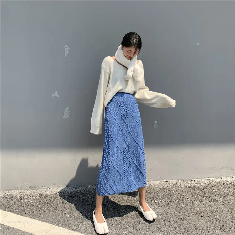 shooting video# 4771 han edition twist ling show thin knitting skirts, tall waist straight package hip skirt of