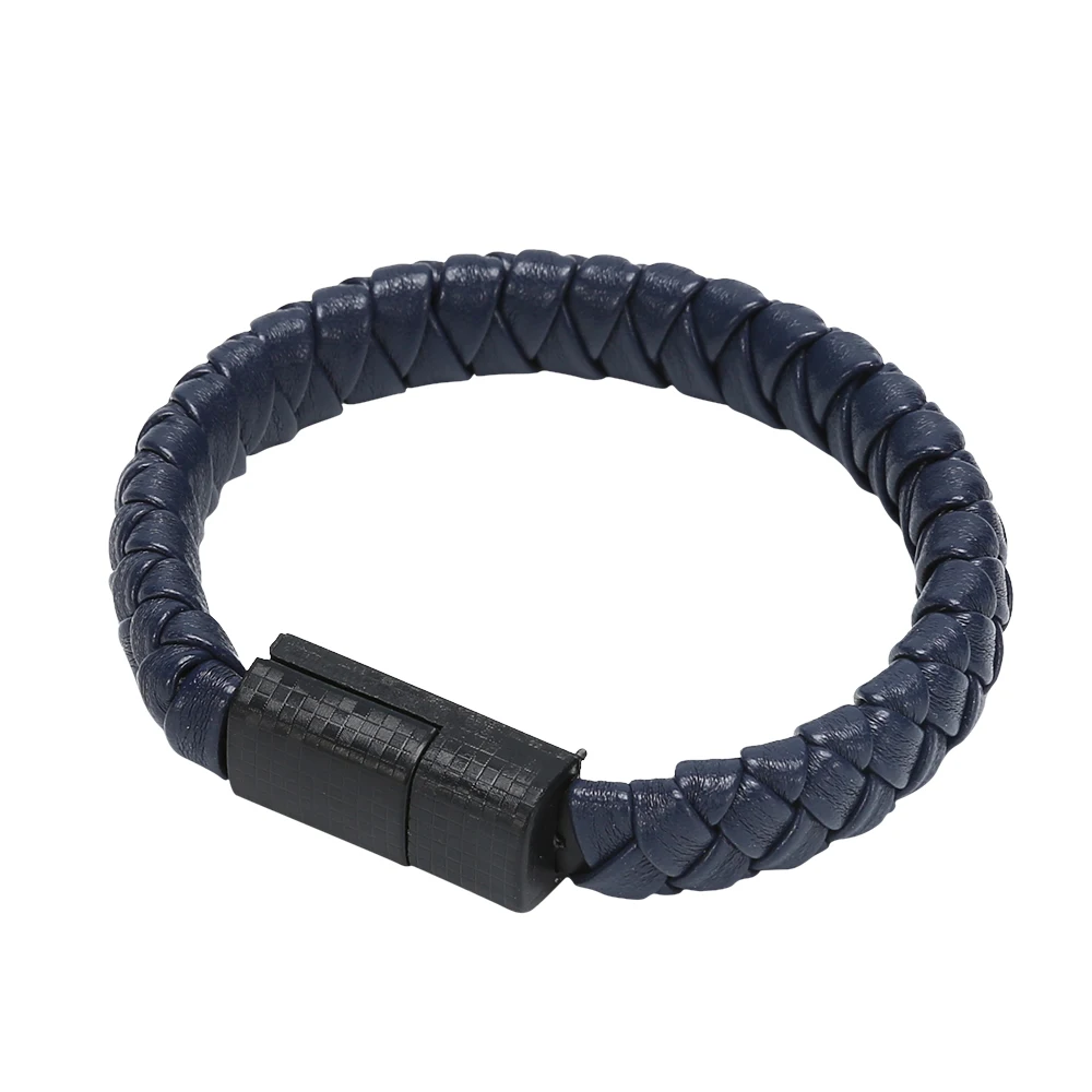 Открытый Портативный кожаный Мини Micro USB браслет зарядное устройство данных зарядный кабель синхронизации для Android type-C телефонный кабель - Цвет: Deep Blue