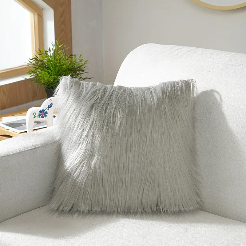 

long Artificial Wool Fur Sheepskin Cushion Cover Hairy Faux Plain Fluffy Soft Throw Pillowcase Washable Solid Pillow Case
