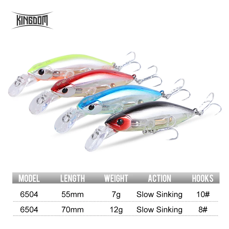 Kingdom Slow Sinking Pencil Noise Minnow Sea Fishing Lures 70mm 12g 55mm 7g Swimbaits Swing Hard Baits Wobblers Fishing Tackle