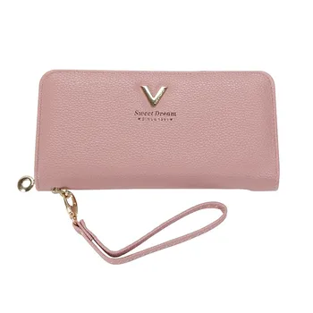 

Women Wallets Coin Litchi Faux Leather Zipper Card Package Holders V Word Purse Clutch Lady PU