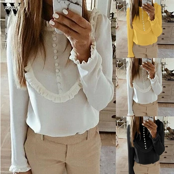 

Womail Blouse Women Fashion Long Sleeve Elegant Shirt Korean Button Shirt Casual WorkWear Office Women Shirt Loose Pullovers 828