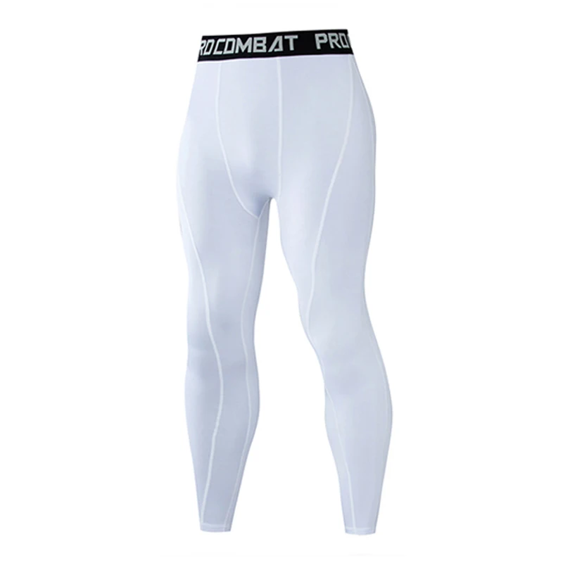 Комплект термобелья, Одноцветный компрессионный спортивный базовый слой, осенне-зимний спортивный костюм для бега, спортивный костюм для фитнеса, мужской спортивный костюм - Цвет: white pants