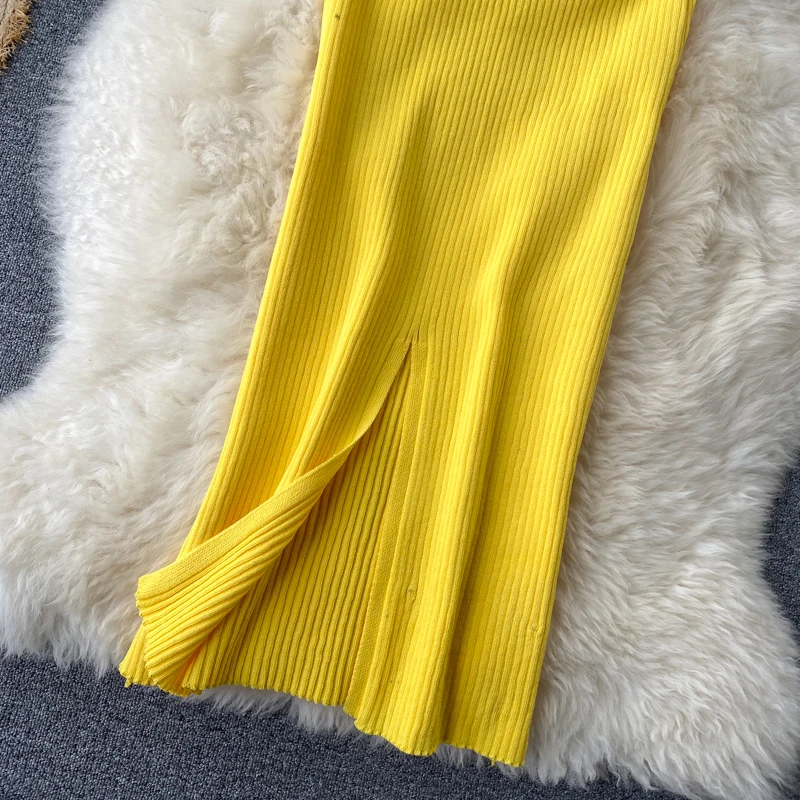 2020 sexy Slim v neck Knitted Midi Dress tank sundresss vestido de fiesta split Summer Party Women Casual Knee Length dress