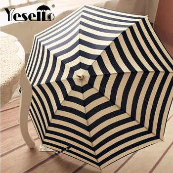 

Yesello blue and white stripes and anti UV Navy superfine straight rod UV long Sunny and Rainy umbrella for women