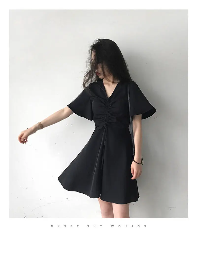 Oversize Dress Women Flare Sleeve Zipper Solid Student Simple Loose Casual Summer Korean Style Retro Soft Cute All-match Elegant boho dresses