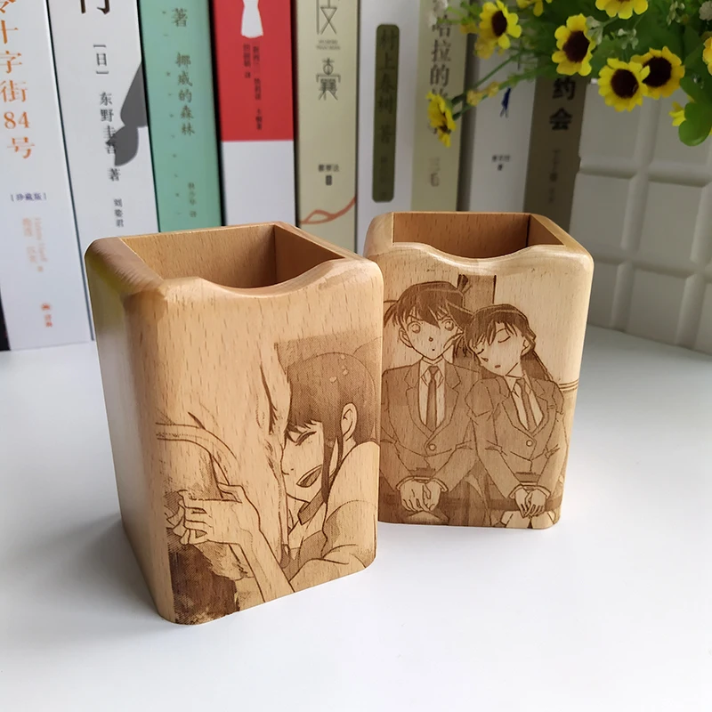 Japan Anime Detective Conan Style DIY Pen Holder Storage Box Wooden Animation Customization Peripherals For Kids' Gift ZH180