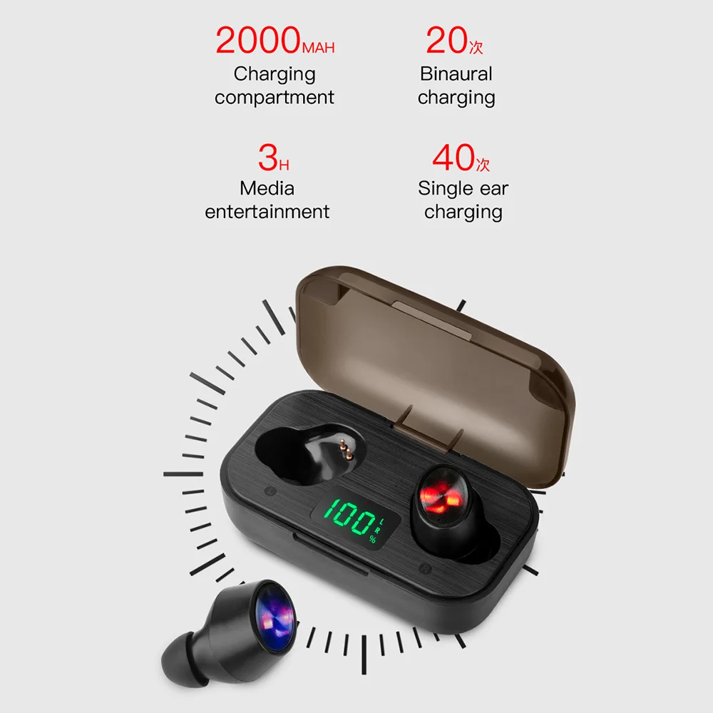 F6 беспроводные TWS Bluetooth 5,0 наушники бинауральные Hands-free HIFI стерео наушники с зарядным устройством светодиодный цифровой дисплей